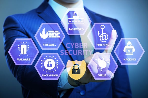 man in front of cybersecurity images 394674637