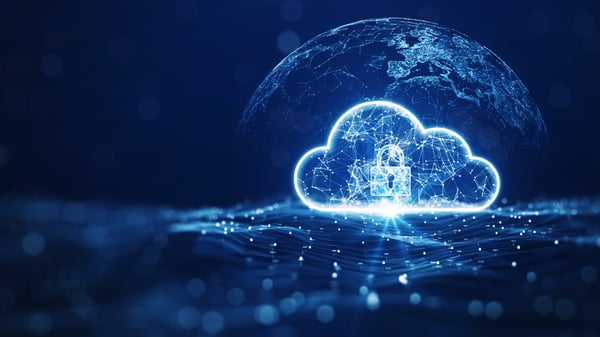 image of cloud with a lock in it suggesting cloud security 496331175