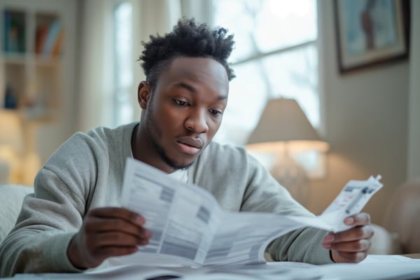 Man reads patient education brochure 803151177